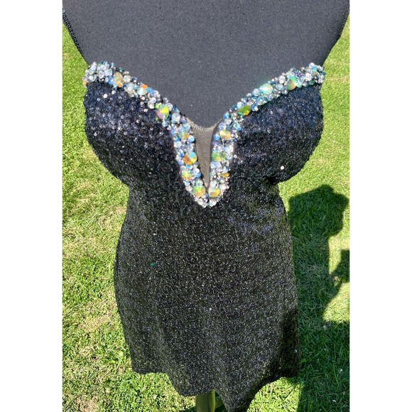 Alyce Paris Dress Womens 14 Black Sequin Beaded Strapless Sweetheart Mini Party - Picture 3 of 12